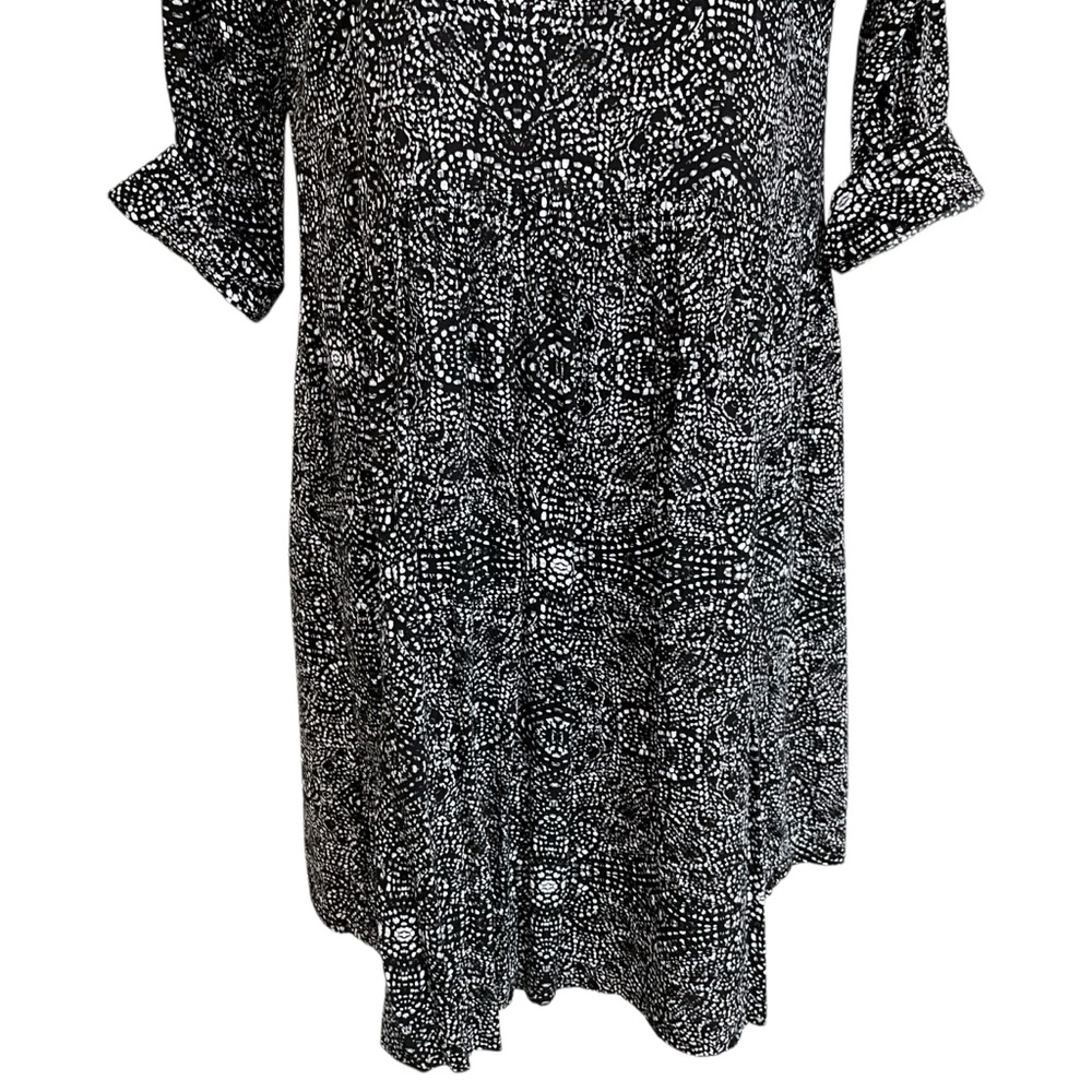 GARNET HILL Size 6 Black and White Print Long Sleeve Midi Dress Drop Waist - Picture 5 of 11